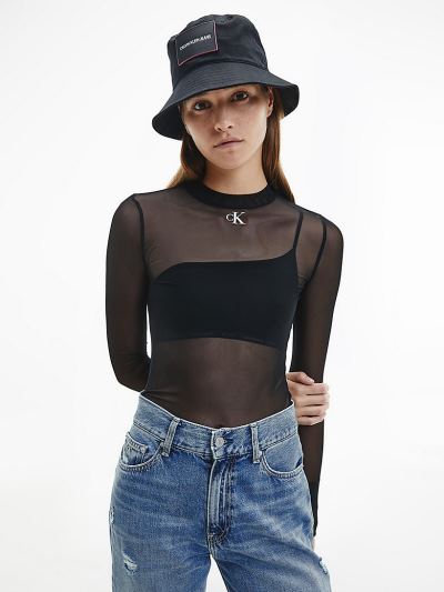 Calvin Klein Ruhák HU625274 | Calvin Klein Mesh Long Sleeve Női Felsők Fekete